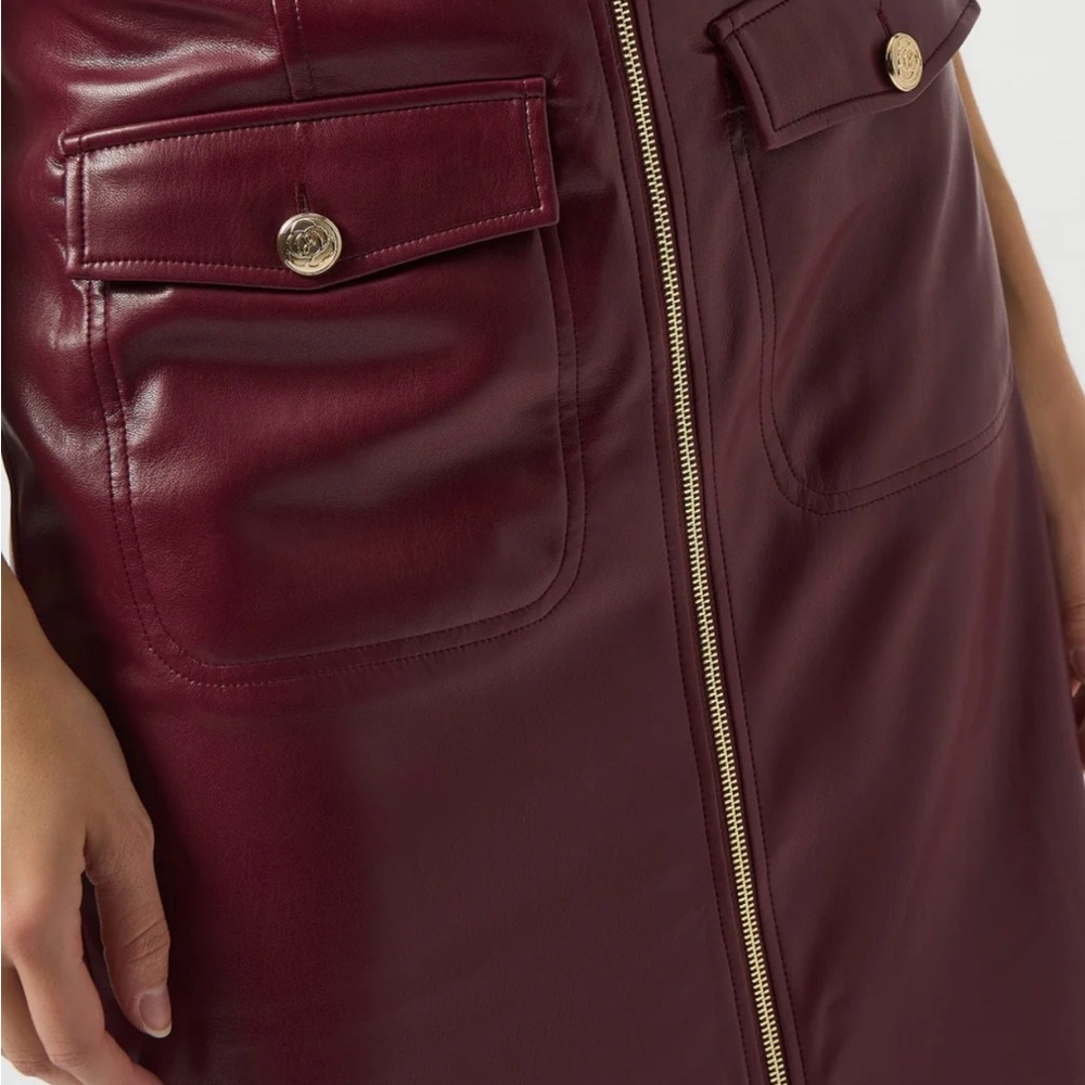 Joseph Ribkoff Maroon vegan leather skirt with Gold Accents